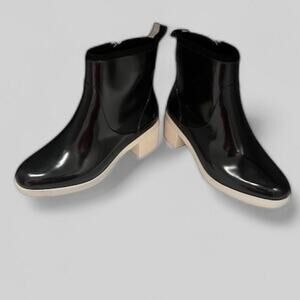 Kate Spade New York Womens Size 6 Puddle Rain Boots Black White 2.5" Heel NWOT